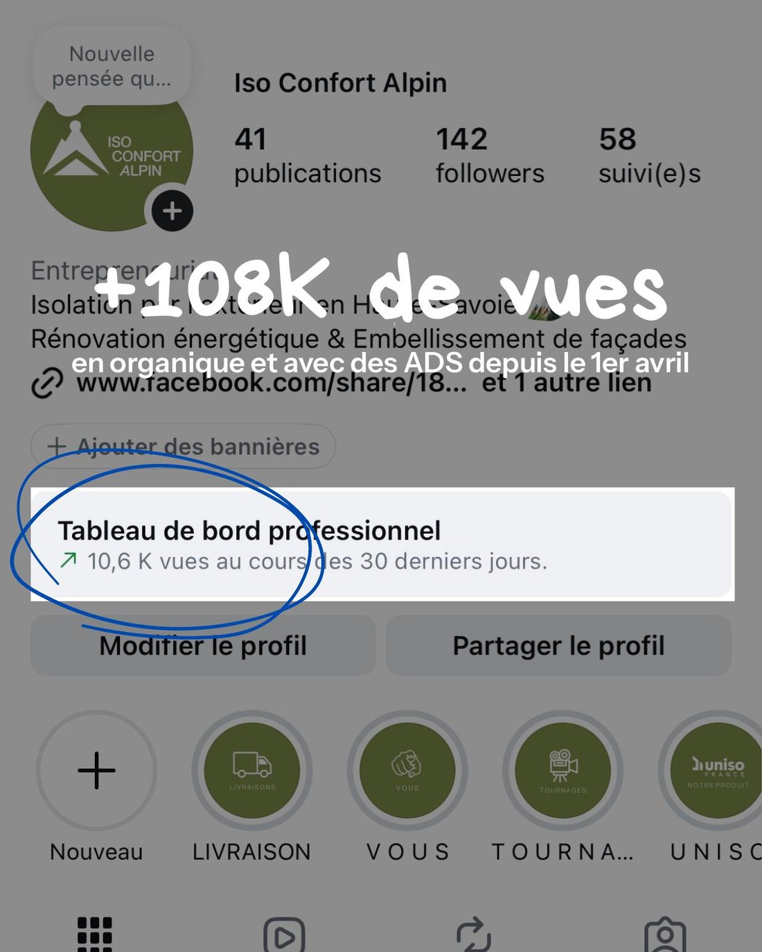 Compte Instagram Iso Confort Alpin géré par Solène Lalle : 108 000 vues en 4 mois